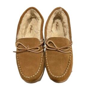 My Slippers Women's Brown Suede Faux Fur Lined Moccasin Slippers  Size 9  Cozy